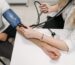 Blood pressure being measured with a cuff